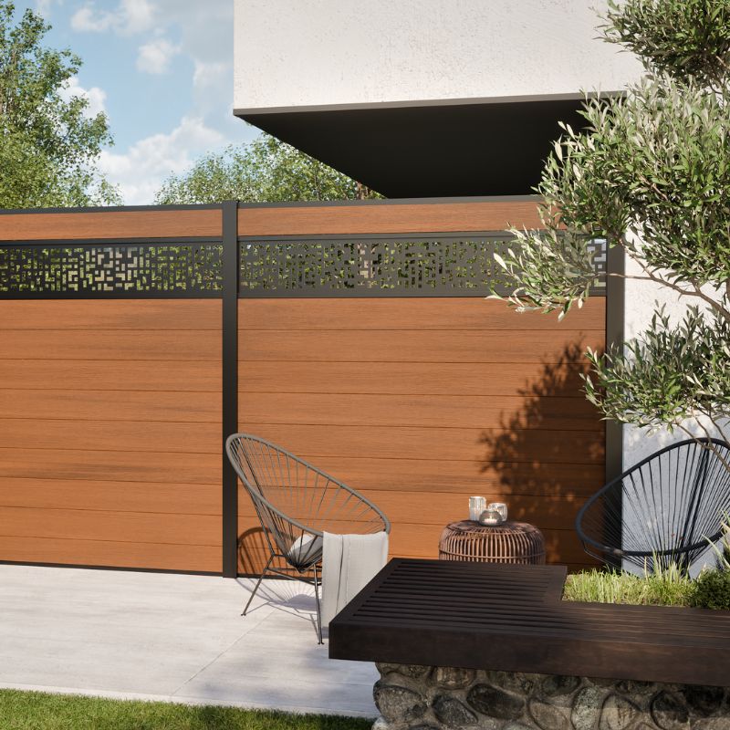 BOSTON WPC Zaunprofil Premium 160mm light teak ambiente