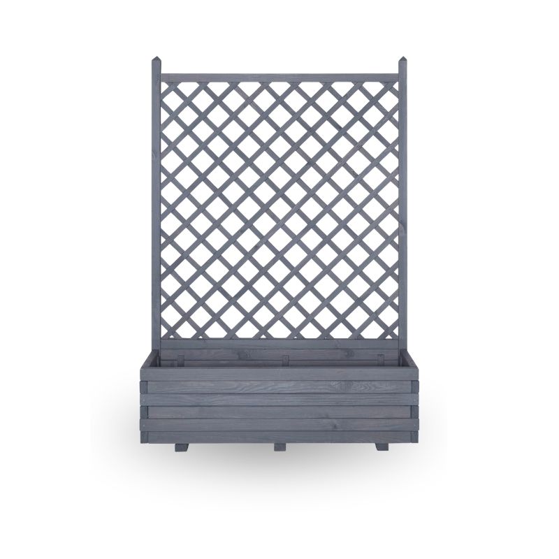 Blumenkasten mit Rankgitter gerade grau lasiert