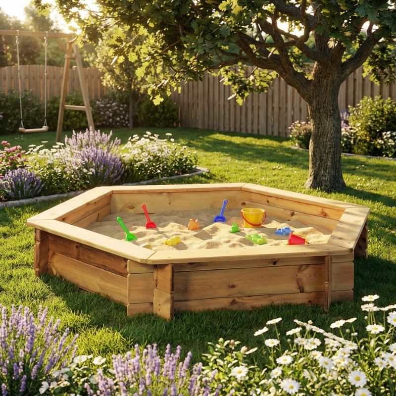 Ingar 6eckiger Holz Sandkasten Ambiente