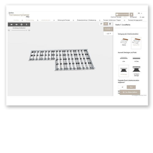 Online 3D Terrassenplaner- Screenshot Unterkonstruktion
