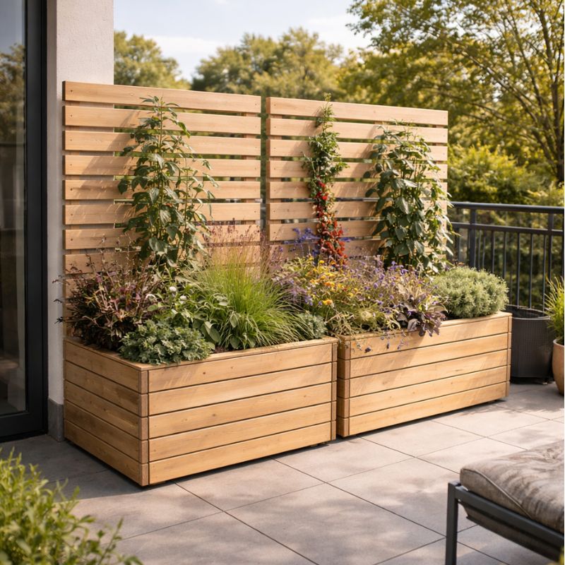 Pflanzkasten mit Rankgitter Rhombusleisten