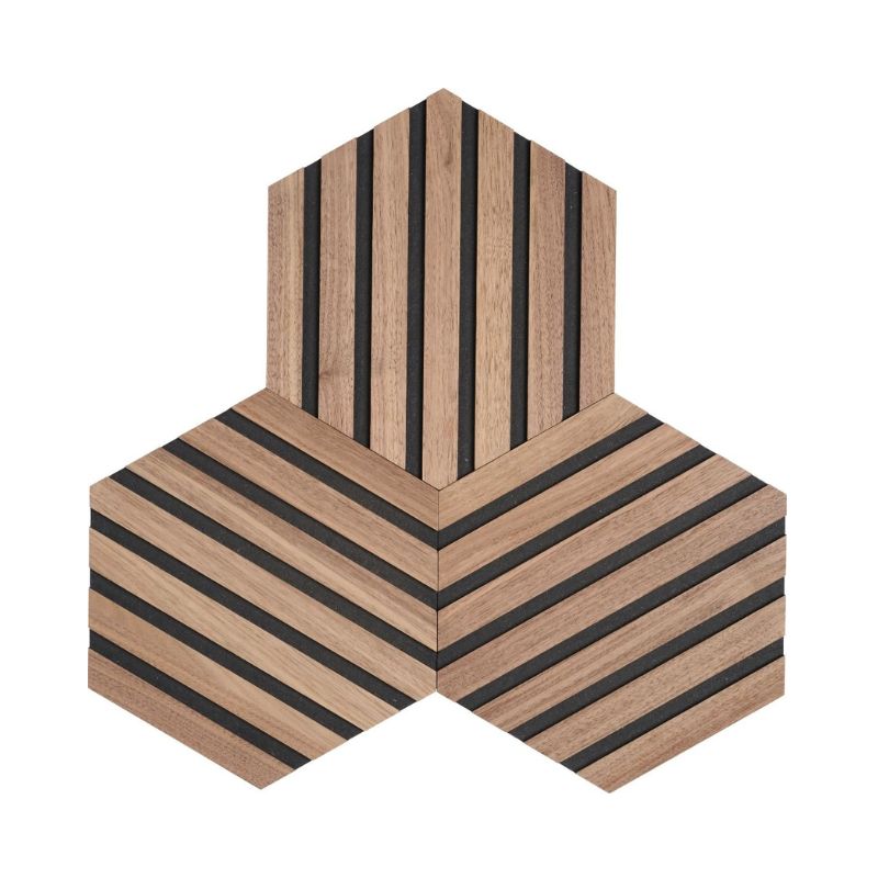 Hexagon Wanddeko profiliert Walnuss set