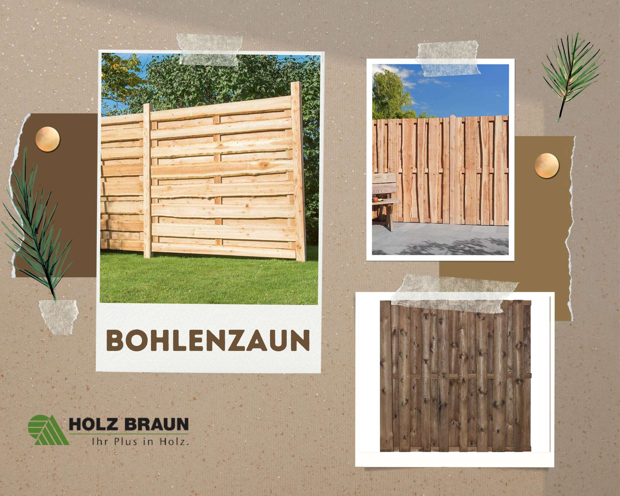 Collage-Sichtschutz-Bohlenzaun