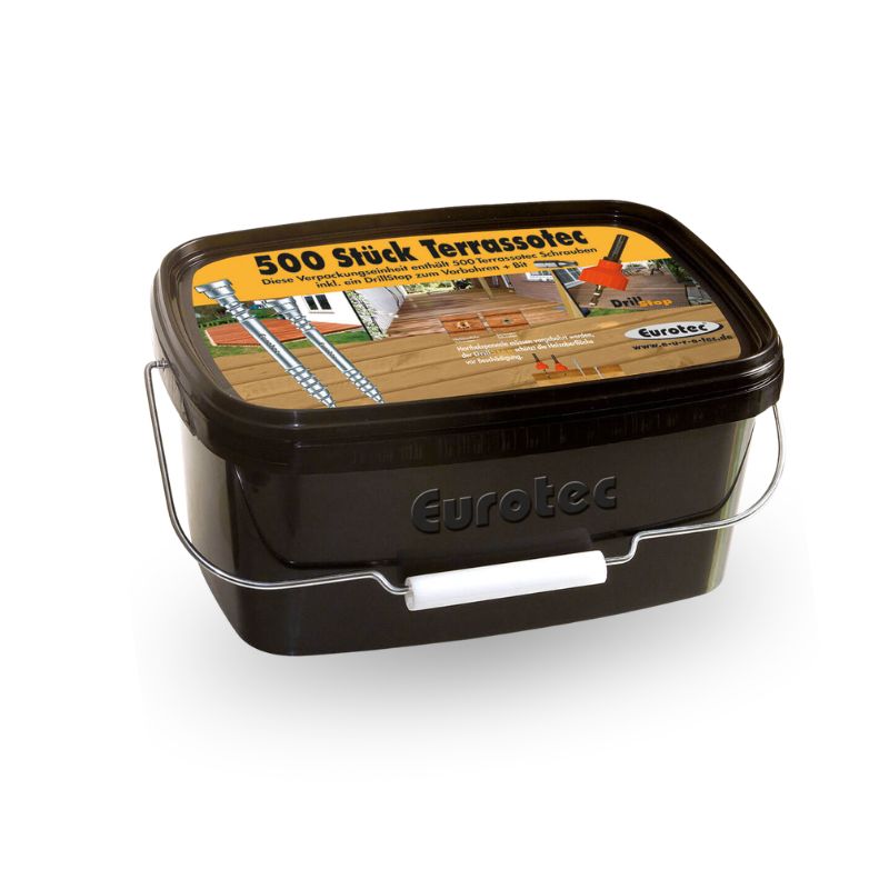 Terrassendielen Schrauben A2 5,5 mm (im Eimer 500 Stk. inkl. Bohrer und Bit)